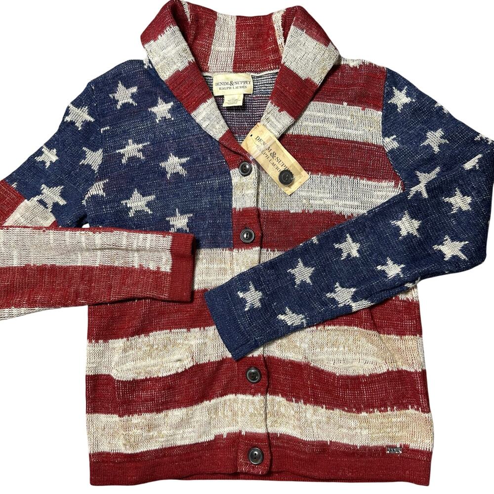 Denim & Supply Ralph Lauren American Flag Knit Cardigan Sweater NEW - Picture 2 of 12